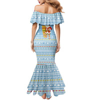 Seychelles Christmas Family Matching Mermaid Dress and Hawaiian Shirt with Ocean Blue Pattern, Marlin Fish Artwork, and Surfing Santa Motif - Wonder Print Shop