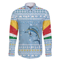 Seychelles Christmas Family Matching Summer Maxi Dress and Hawaiian Shirt with Ocean Blue Pattern, Marlin Fish Artwork, and Surfing Santa Motif - Wonder Print Shop