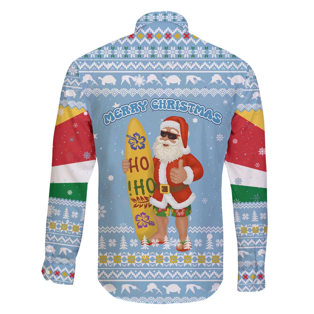 Seychelles Christmas Family Matching Summer Maxi Dress and Hawaiian Shirt with Ocean Blue Pattern, Marlin Fish Artwork, and Surfing Santa Motif - Wonder Print Shop