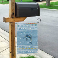 Seychelles Christmas Garden Flag with Ocean Blue Pattern, Marlin Fish Artwork, and Surfing Santa Motif - Wonder Print Shop