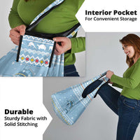 Seychelles Christmas Grocery Bag with Ocean Blue Pattern, Marlin Fish Artwork, and Surfing Santa Motif - Wonder Print Shop