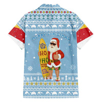 Seychelles Christmas Hawaiian Shirt with Ocean Blue Pattern, Marlin Fish Artwork, and Surfing Santa Motif - Wonder Print Shop