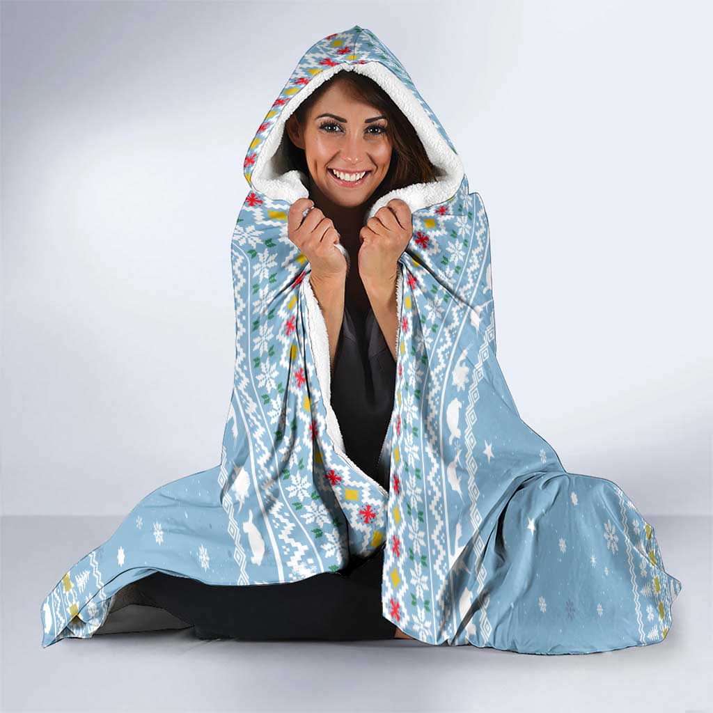 Seychelles Christmas Hooded Blanket with Ocean Blue Pattern, Marlin Fish Artwork, and Surfing Santa Motif - Wonder Print Shop
