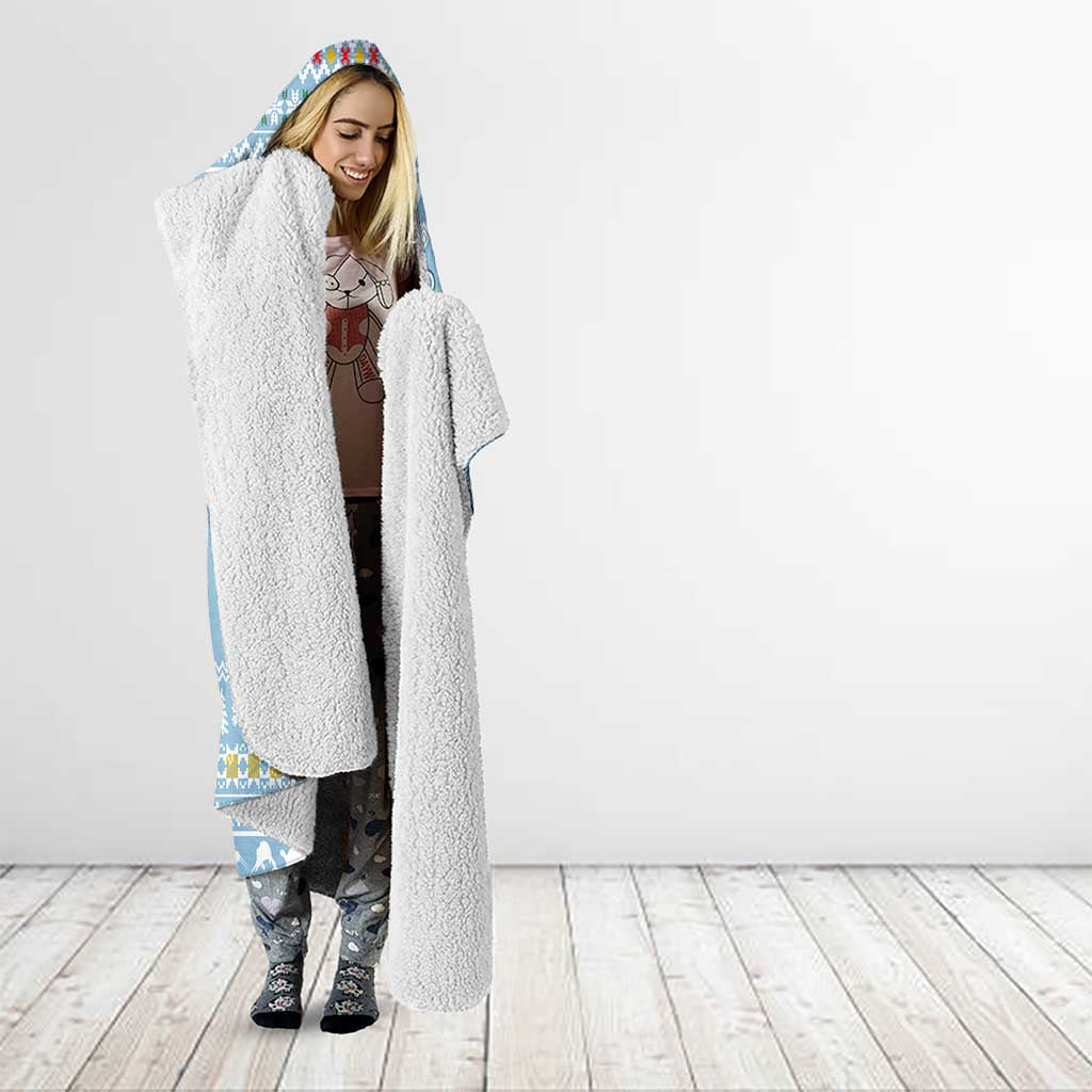 Seychelles Christmas Hooded Blanket with Ocean Blue Pattern, Marlin Fish Artwork, and Surfing Santa Motif - Wonder Print Shop