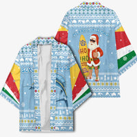 Seychelles Christmas Kimono with Ocean Blue Pattern, Marlin Fish Artwork, and Surfing Santa Motif - Wonder Print Shop
