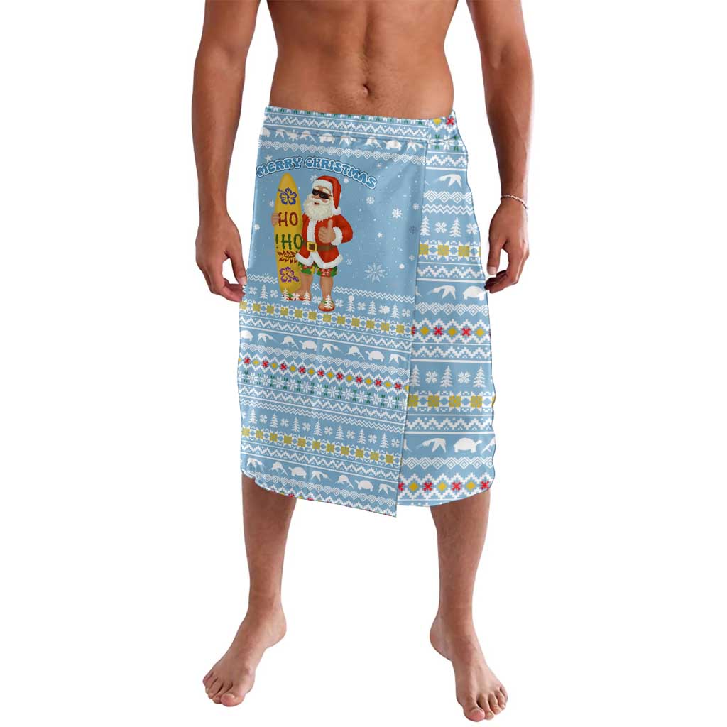 Seychelles Christmas Lavalava with Ocean Blue Pattern, Marlin Fish Artwork, and Surfing Santa Motif - Wonder Print Shop