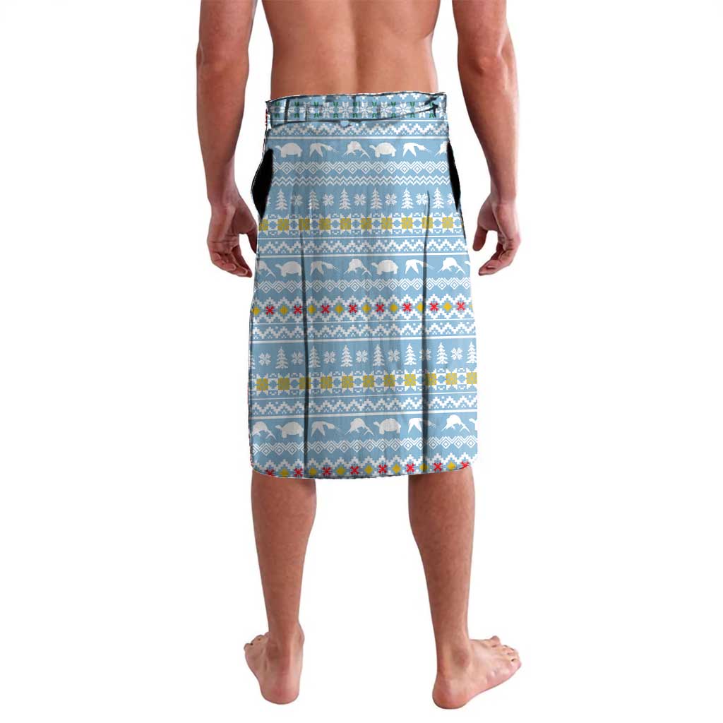 Seychelles Christmas Lavalava with Ocean Blue Pattern, Marlin Fish Artwork, and Surfing Santa Motif - Wonder Print Shop