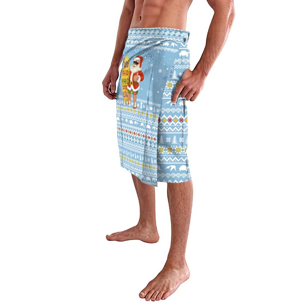 Seychelles Christmas Lavalava with Ocean Blue Pattern, Marlin Fish Artwork, and Surfing Santa Motif - Wonder Print Shop