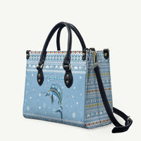 Seychelles Christmas Leather Bag with Ocean Blue Pattern, Marlin Fish Artwork, and Surfing Santa Motif - Wonder Print Shop