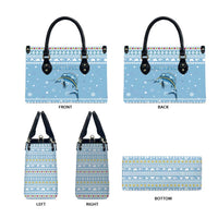 Seychelles Christmas Leather Bag with Ocean Blue Pattern, Marlin Fish Artwork, and Surfing Santa Motif - Wonder Print Shop