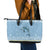 Seychelles Christmas Leather Tote Bag with Ocean Blue Pattern, Marlin Fish Artwork, and Surfing Santa Motif - Wonder Print Shop