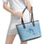 Seychelles Christmas Leather Tote Bag with Ocean Blue Pattern, Marlin Fish Artwork, and Surfing Santa Motif - Wonder Print Shop