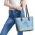 Seychelles Christmas Leather Tote Bag with Ocean Blue Pattern, Marlin Fish Artwork, and Surfing Santa Motif - Wonder Print Shop