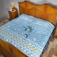 Seychelles Christmas Quilt with Ocean Blue Pattern, Marlin Fish Artwork, and Surfing Santa Motif - Wonder Print Shop