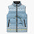 Seychelles Christmas Sleeveless Puffer Jacket with Ocean Blue Pattern, Marlin Fish Artwork, and Surfing Santa Motif - Wonder Print Shop