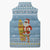 Seychelles Christmas Sleeveless Puffer Jacket with Ocean Blue Pattern, Marlin Fish Artwork, and Surfing Santa Motif - Wonder Print Shop
