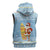 Seychelles Christmas Sleeveless Zip Hoodie with Ocean Blue Pattern, Marlin Fish Artwork, and Surfing Santa Motif - Wonder Print Shop