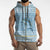 Seychelles Christmas Sleeveless Zip Hoodie with Ocean Blue Pattern, Marlin Fish Artwork, and Surfing Santa Motif - Wonder Print Shop
