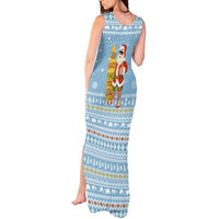 Seychelles Christmas Tank Maxi Dress with Ocean Blue Pattern, Marlin Fish Artwork, and Surfing Santa Motif - Wonder Print Shop
