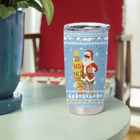 Seychelles Christmas Tumbler Cup with Ocean Blue Pattern, Marlin Fish Artwork, and Surfing Santa Motif - Wonder Print Shop