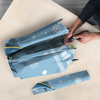 Seychelles Christmas Umbrella with Ocean Blue Pattern, Marlin Fish Artwork, and Surfing Santa Motif - Wonder Print Shop