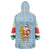 Seychelles Christmas Wearable Blanket Hoodie with Ocean Blue Pattern, Marlin Fish Artwork, and Surfing Santa Motif - Wonder Print Shop