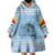 Seychelles Christmas Wearable Blanket Hoodie with Ocean Blue Pattern, Marlin Fish Artwork, and Surfing Santa Motif - Wonder Print Shop