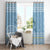 Seychelles Christmas Window Curtain with Ocean Blue Pattern, Marlin Fish Artwork, and Surfing Santa Motif - Wonder Print Shop