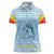 Seychelles Christmas Women Polo Shirt with Ocean Blue Pattern, Marlin Fish Artwork, and Surfing Santa Motif - Wonder Print Shop