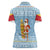 Seychelles Christmas Women Polo Shirt with Ocean Blue Pattern, Marlin Fish Artwork, and Surfing Santa Motif - Wonder Print Shop