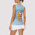 Seychelles Christmas Women Sleeveless Polo Shirt with Ocean Blue Pattern, Marlin Fish Artwork, and Surfing Santa Motif - Wonder Print Shop