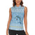 Seychelles Christmas Women Sleeveless Polo Shirt with Ocean Blue Pattern, Marlin Fish Artwork, and Surfing Santa Motif - Wonder Print Shop