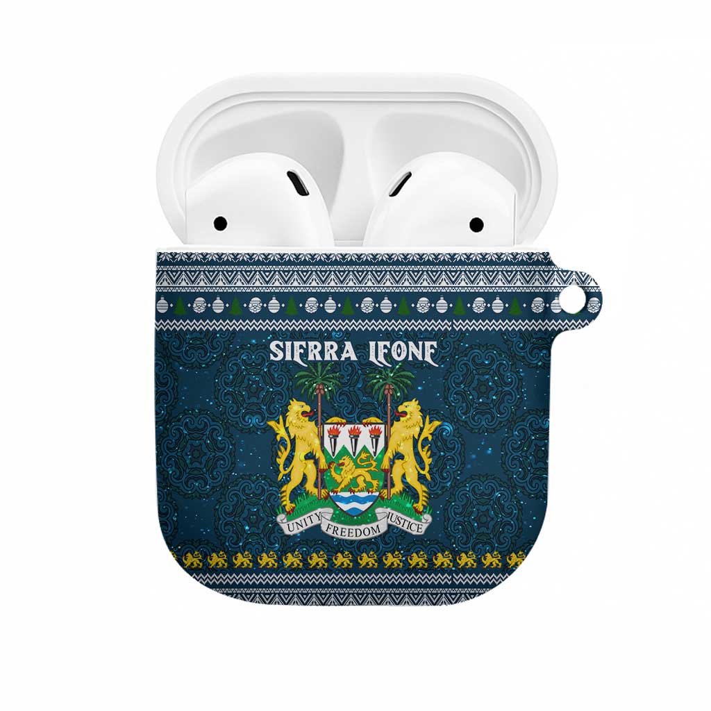 Sierra Leone Christmas AirPods Case with Ornamental Pattern, National Coat of Arms, and Festive Motif - Wonder Print Shop