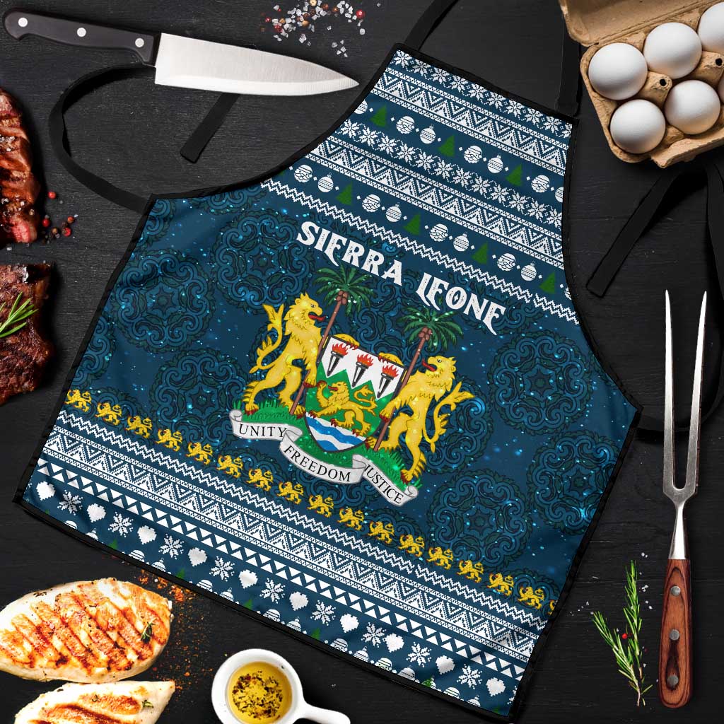 Sierra Leone Christmas Apron with Ornamental Pattern, National Coat of Arms, and Festive Motif - Wonder Print Shop