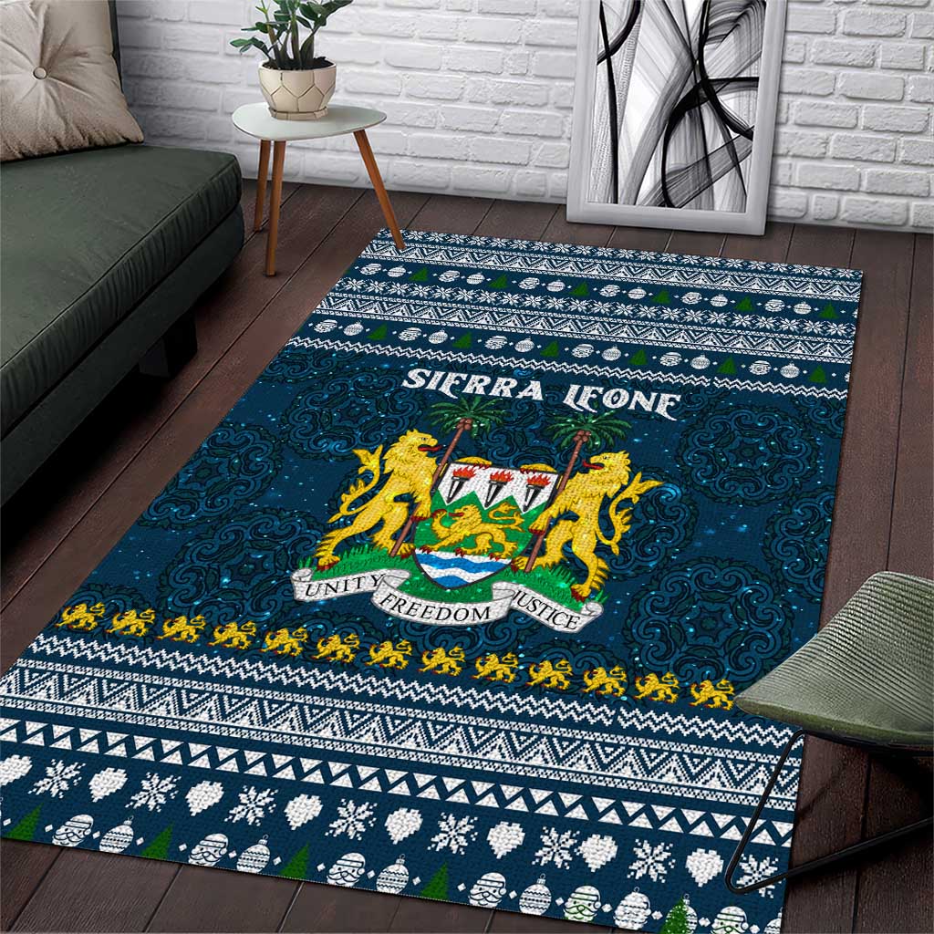 Sierra Leone Christmas Area Rug with Ornamental Pattern, National Coat of Arms, and Festive Motif - Wonder Print Shop