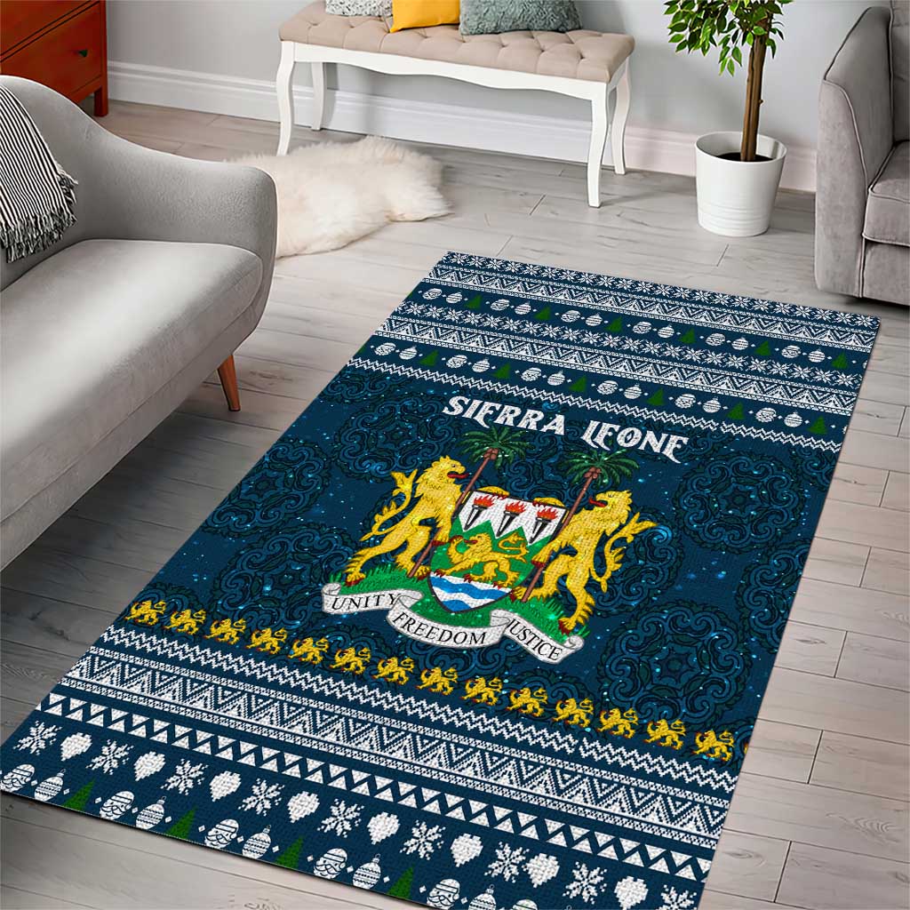 Sierra Leone Christmas Area Rug with Ornamental Pattern, National Coat of Arms, and Festive Motif - Wonder Print Shop