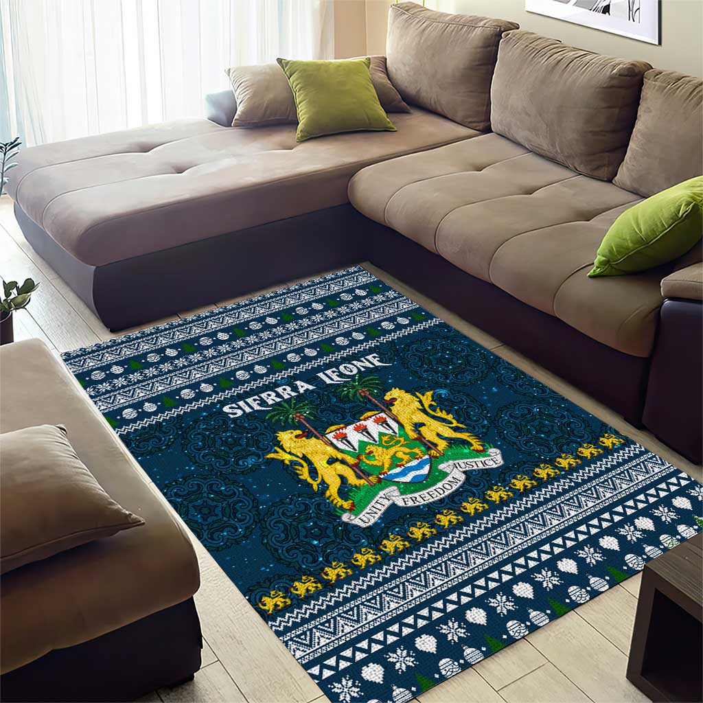 Sierra Leone Christmas Area Rug with Ornamental Pattern, National Coat of Arms, and Festive Motif - Wonder Print Shop