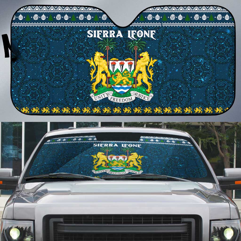 Sierra Leone Christmas Auto Sun Shade with Ornamental Pattern, National Coat of Arms, and Festive Motif - Wonder Print Shop