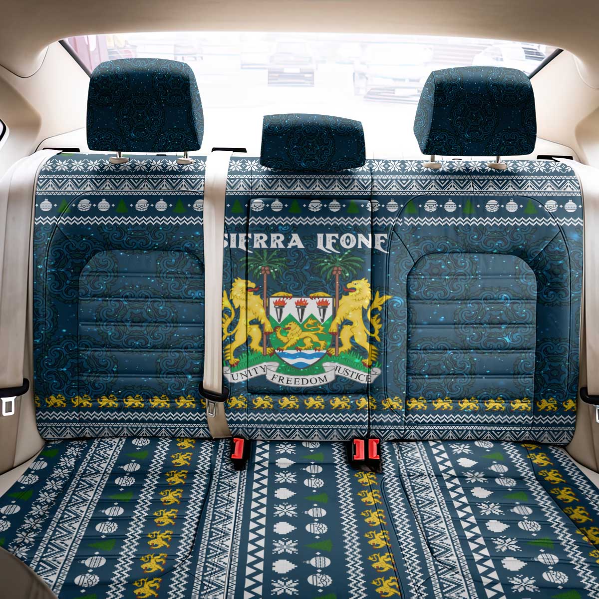 Sierra Leone Christmas Back Car Seat Cover with Ornamental Pattern, National Coat of Arms, and Festive Motif - Wonder Print Shop