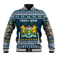 Sierra Leone Christmas Baseball Jacket with Ornamental Pattern, National Coat of Arms, and Festive Motif - Wonder Print Shop