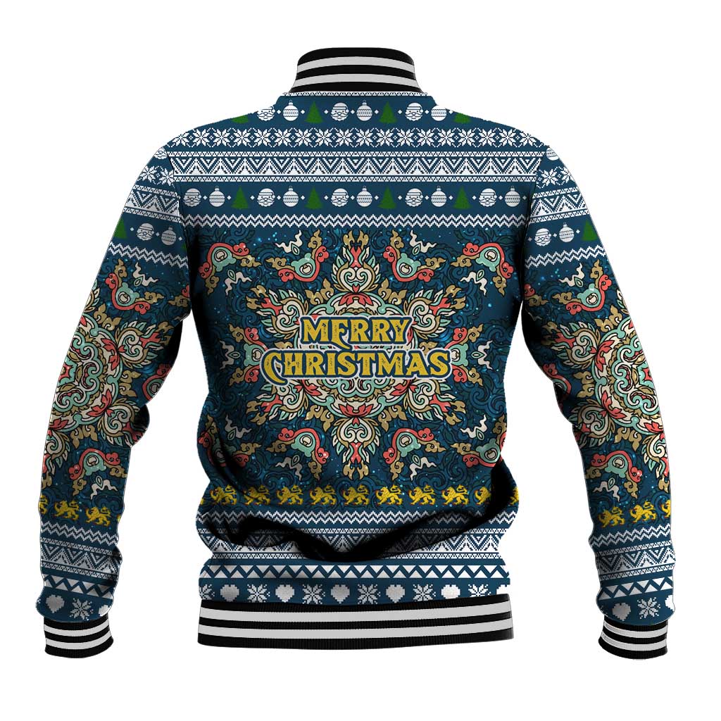 Sierra Leone Christmas Baseball Jacket with Ornamental Pattern, National Coat of Arms, and Festive Motif - Wonder Print Shop