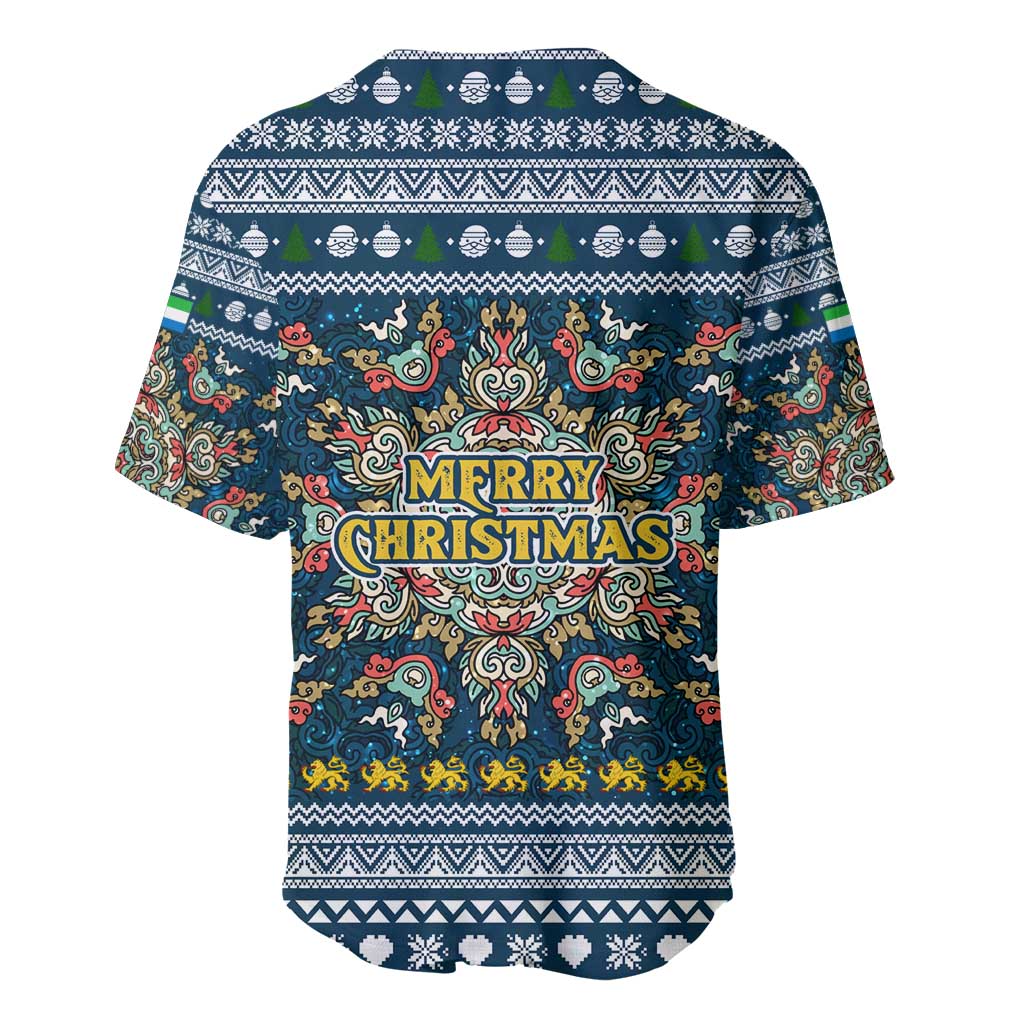 Sierra Leone Christmas Baseball Jersey with Ornamental Pattern, National Coat of Arms, and Festive Motif - Wonder Print Shop