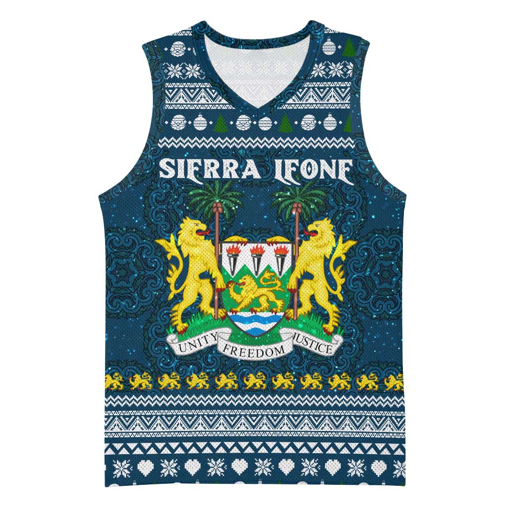 Sierra Leone Christmas Basketball Jersey with Ornamental Pattern, National Coat of Arms, and Festive Motif - Wonder Print Shop