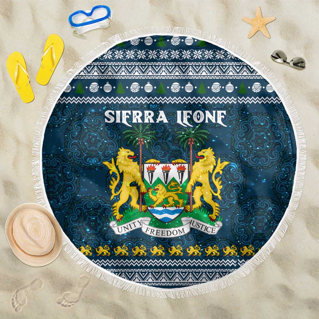 Sierra Leone Christmas Beach Blanket with Ornamental Pattern, National Coat of Arms, and Festive Motif - Wonder Print Shop