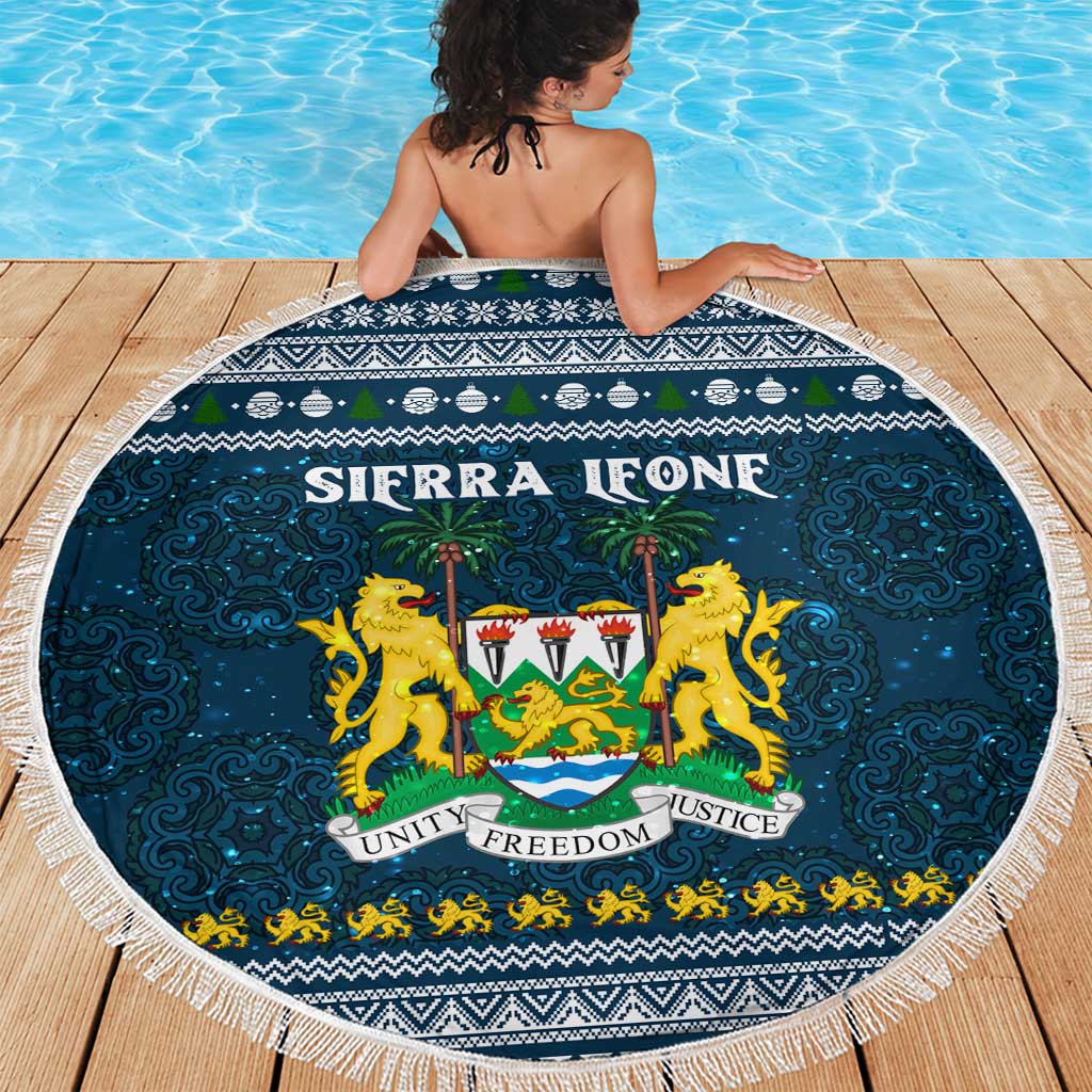 Sierra Leone Christmas Beach Blanket with Ornamental Pattern, National Coat of Arms, and Festive Motif - Wonder Print Shop