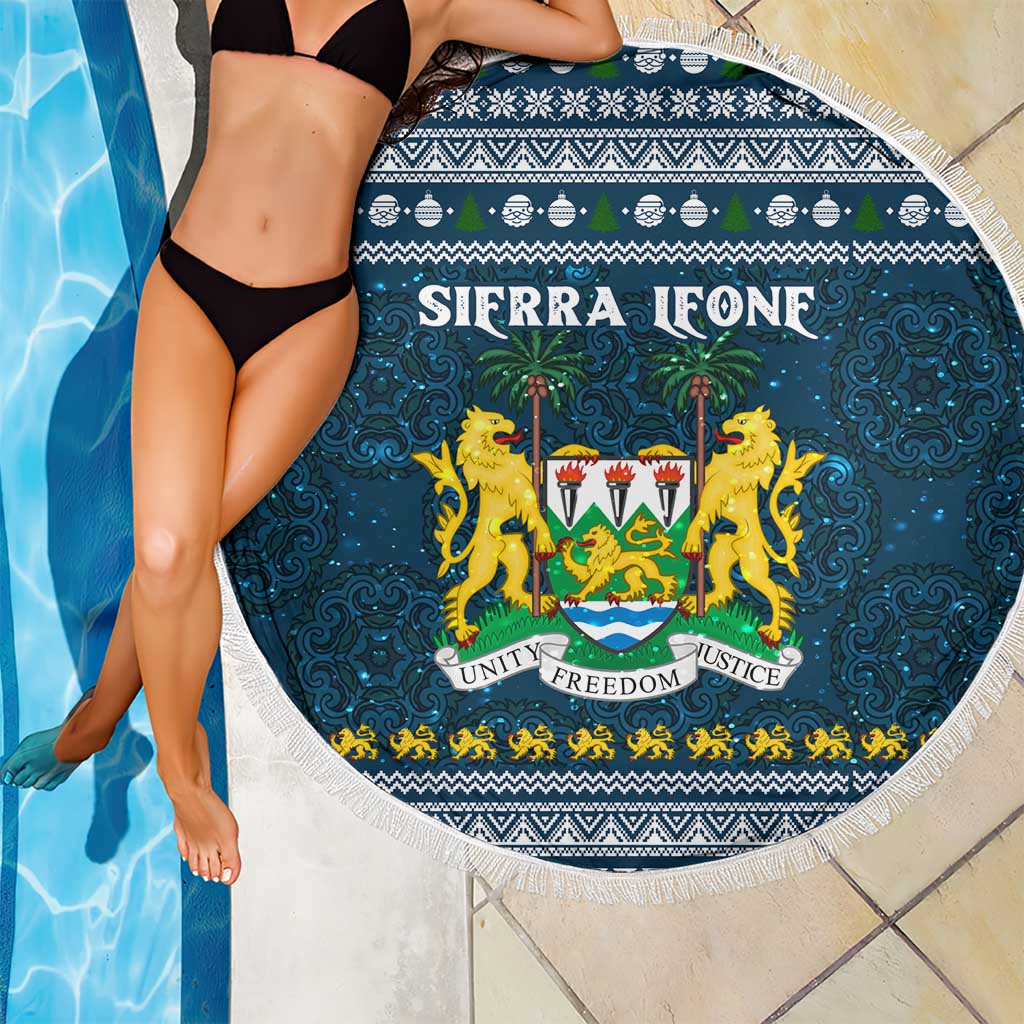 Sierra Leone Christmas Beach Blanket with Ornamental Pattern, National Coat of Arms, and Festive Motif - Wonder Print Shop