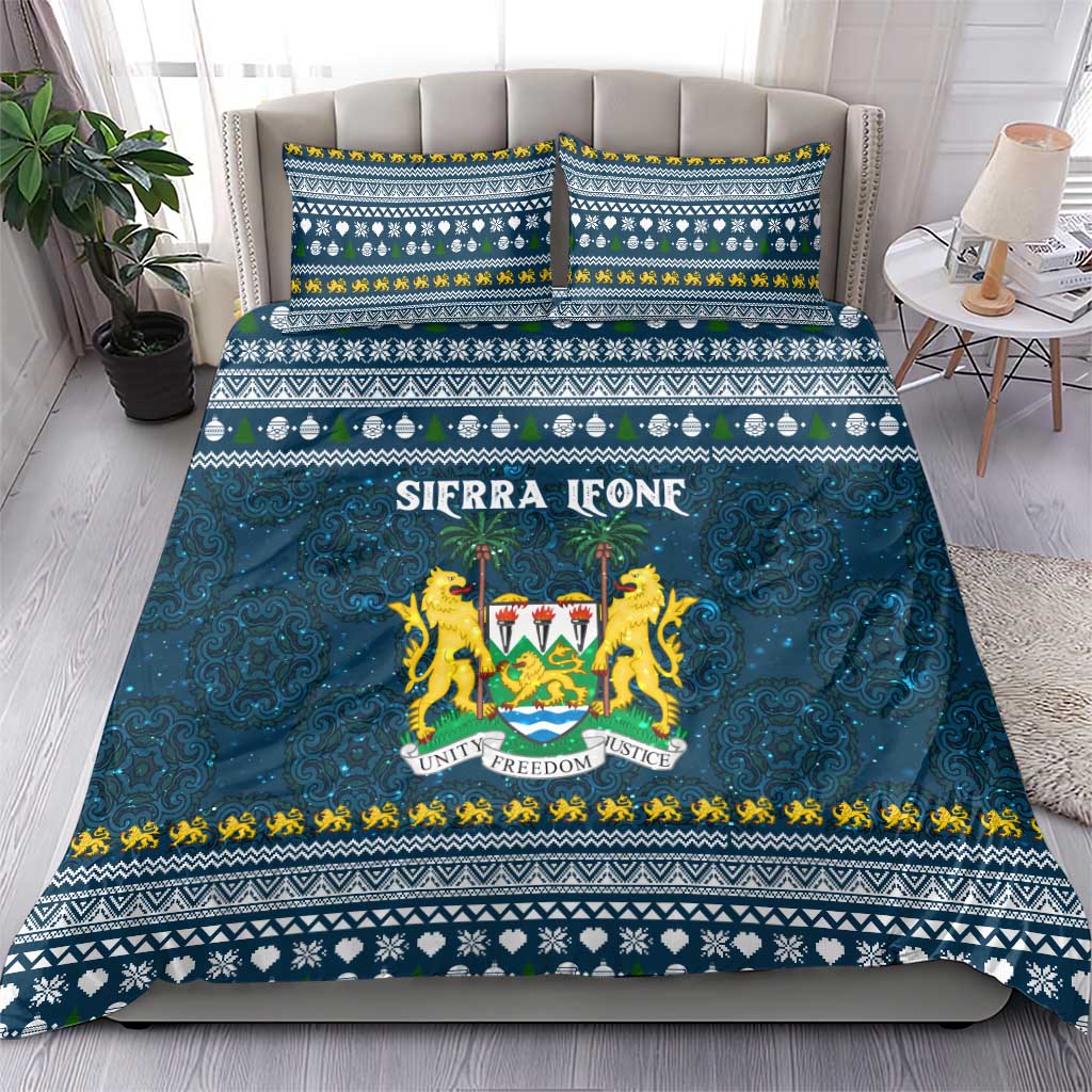 Sierra Leone Christmas Bedding Set with Ornamental Pattern, National Coat of Arms, and Festive Motif - Wonder Print Shop