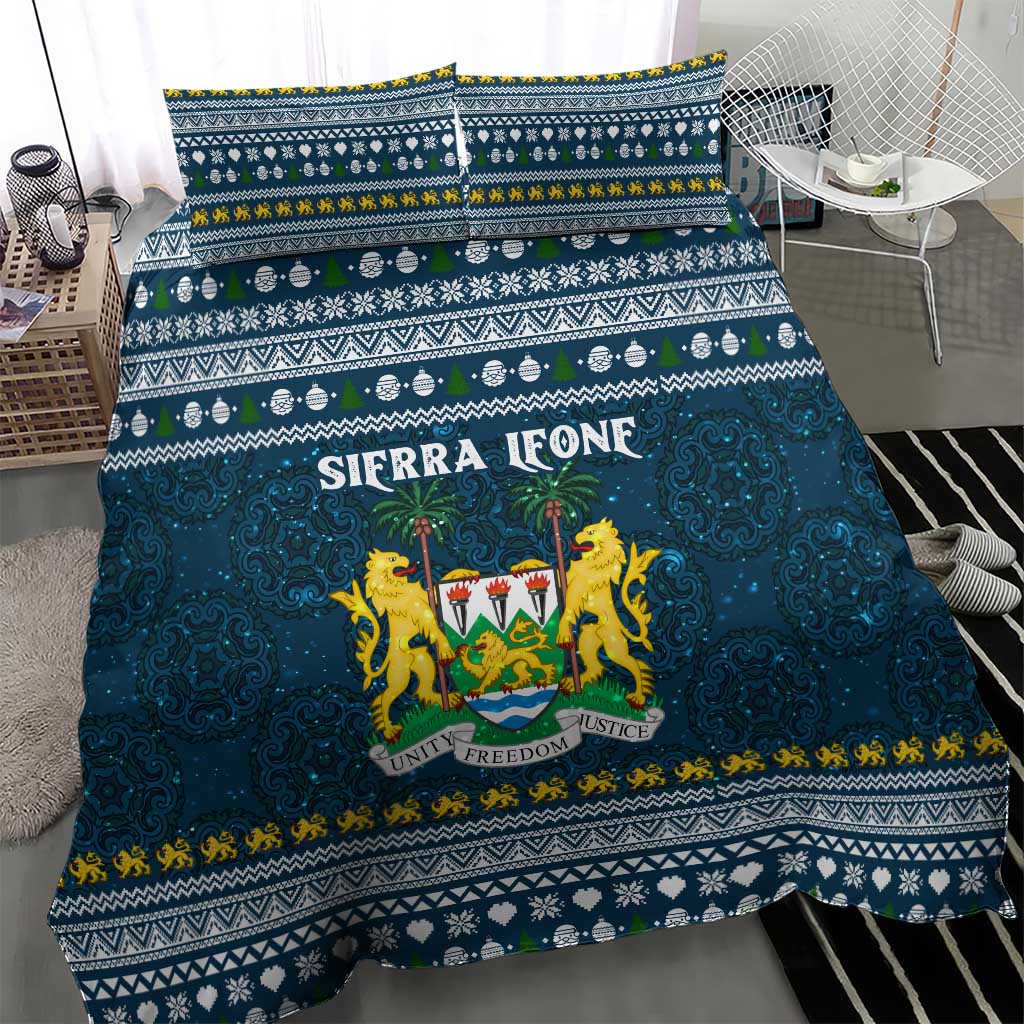 Sierra Leone Christmas Bedding Set with Ornamental Pattern, National Coat of Arms, and Festive Motif - Wonder Print Shop