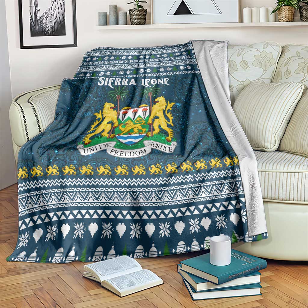 Sierra Leone Christmas Blanket with Ornamental Pattern, National Coat of Arms, and Festive Motif - Wonder Print Shop