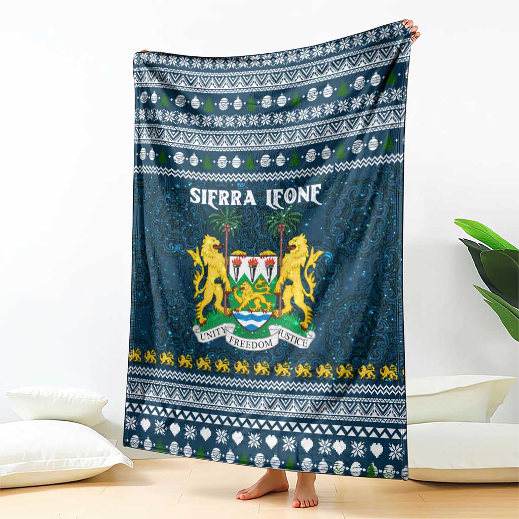 Sierra Leone Christmas Blanket with Ornamental Pattern, National Coat of Arms, and Festive Motif - Wonder Print Shop